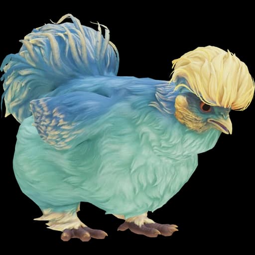 CS2 Silkie pet chicken, Aqua With Yellow